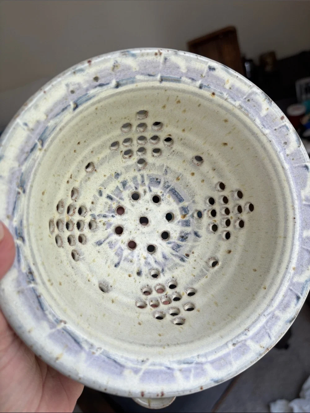 Handmade Ceramic Berry Bowl - Light Cream with Blue Accents